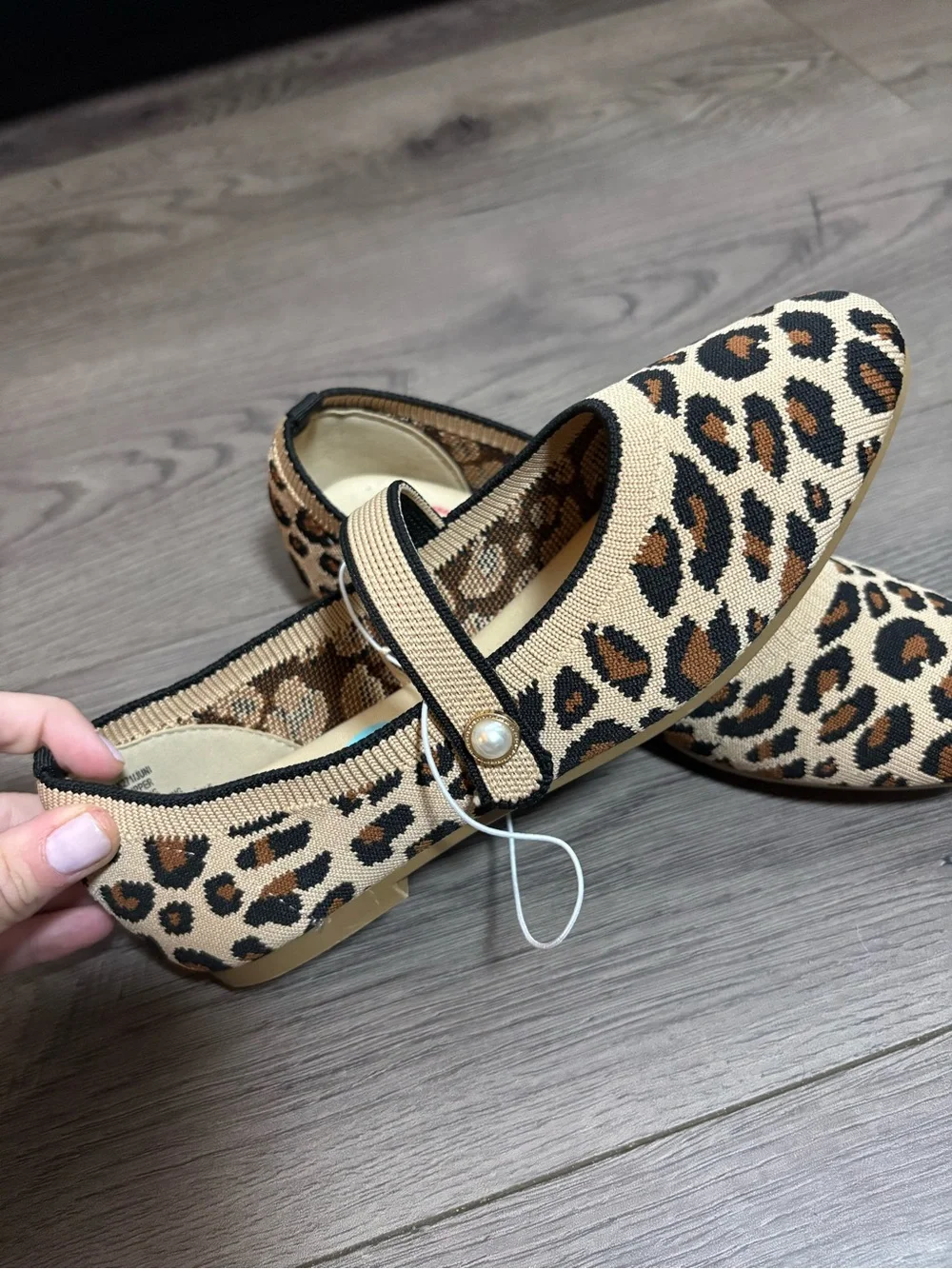 Jellypop Leopard Knit Mary‎ Jane Ballet Flats Preppy Twee Memory Foam Classic